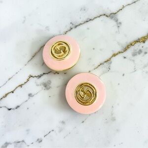 Luxury Pink/Gold Signature Logo Repurposed Button Earrings 23mm